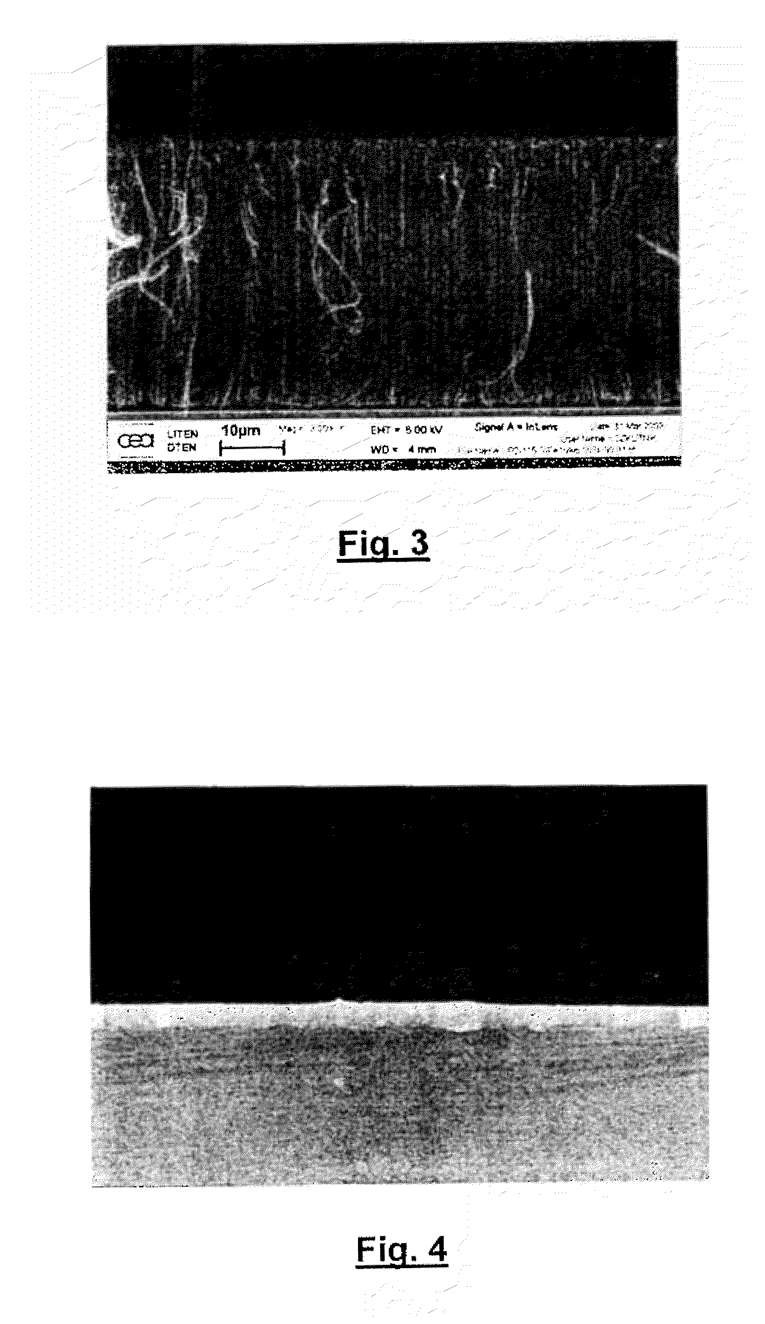 Procedure for obtaining nanotube layers of carbon with conductor or semiconductor substrate