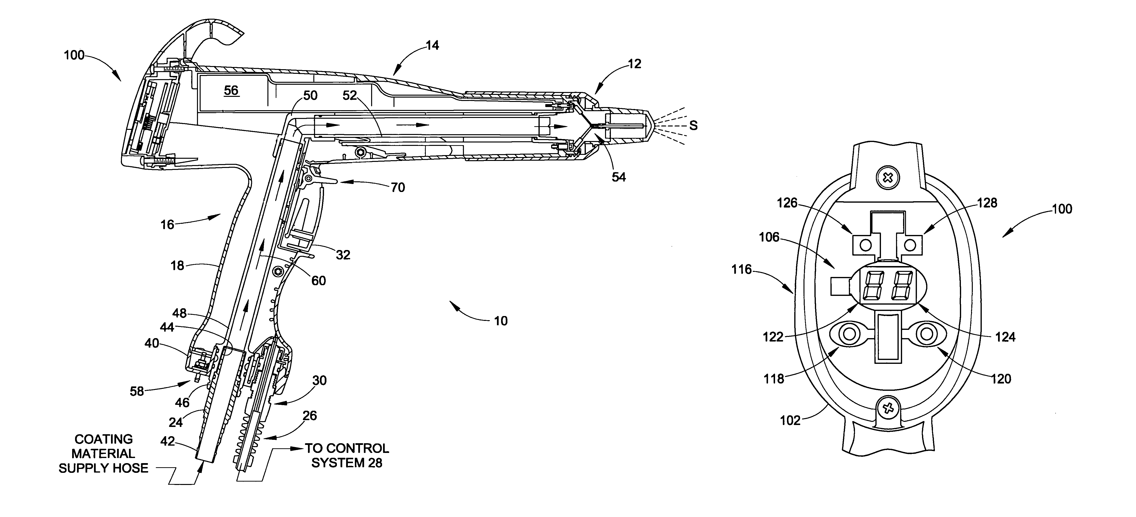 Spray gun having display and control members on gun