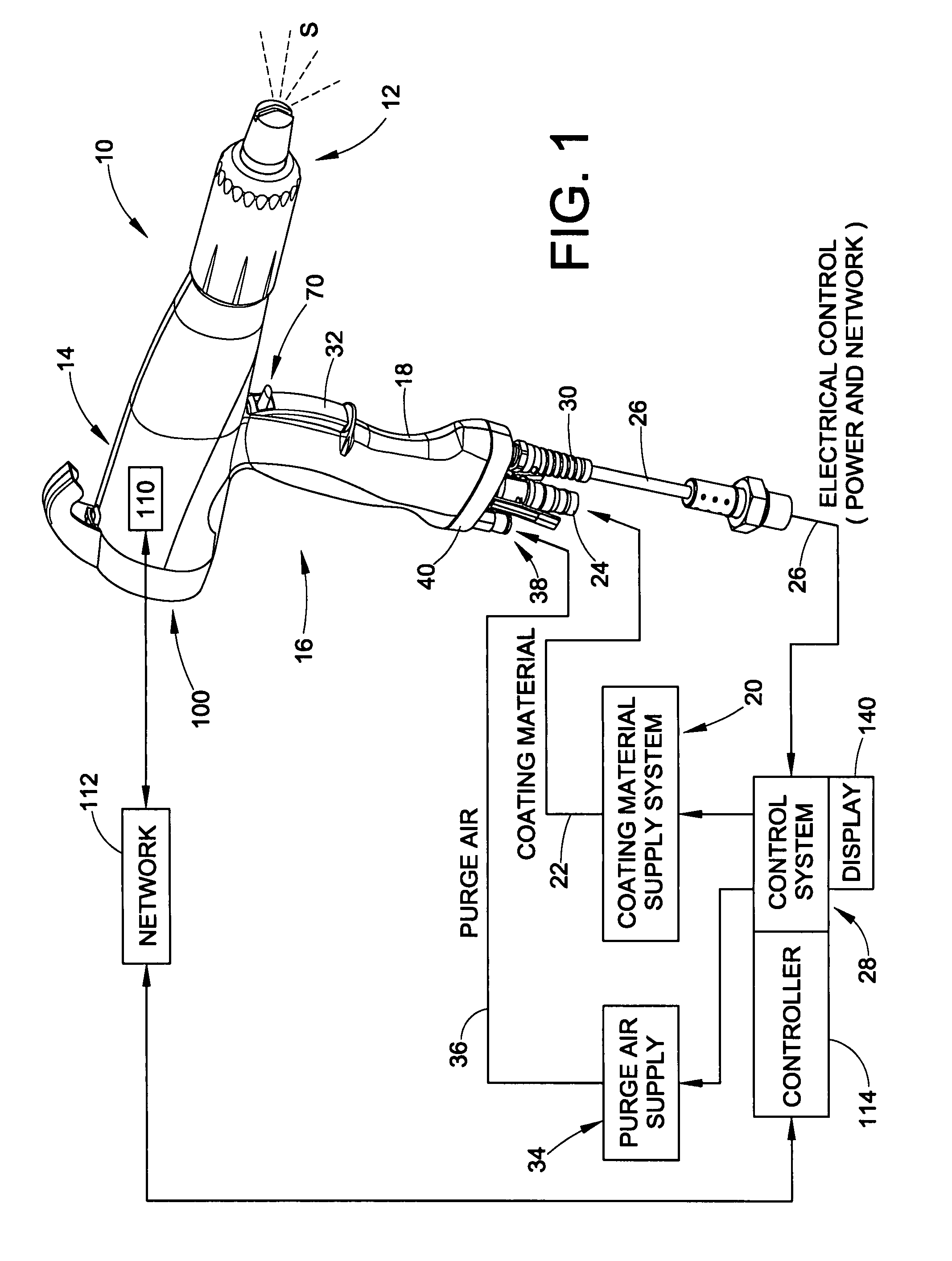 Spray gun having display and control members on gun