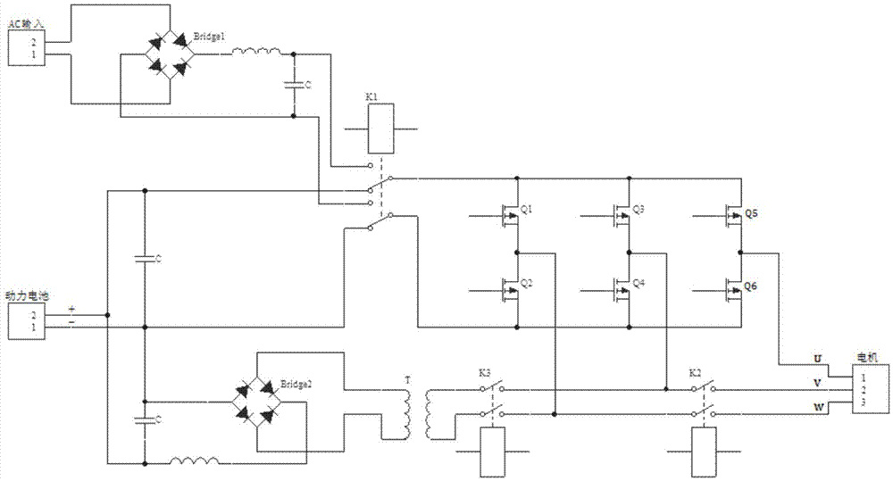 Integrated structure of vehicle-mounted charger and motor controller of electric automobile