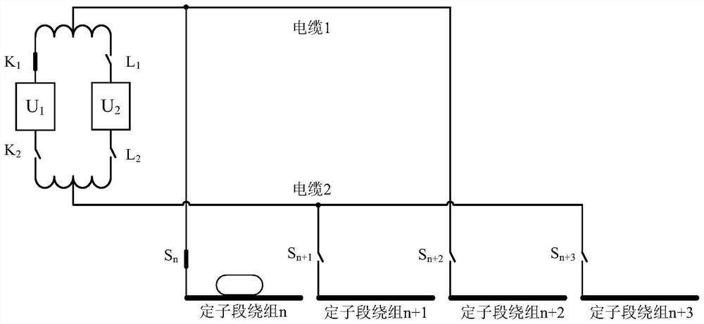 Winding step change method for long stator linear synchronous motor stator section of medium-speed maglev train