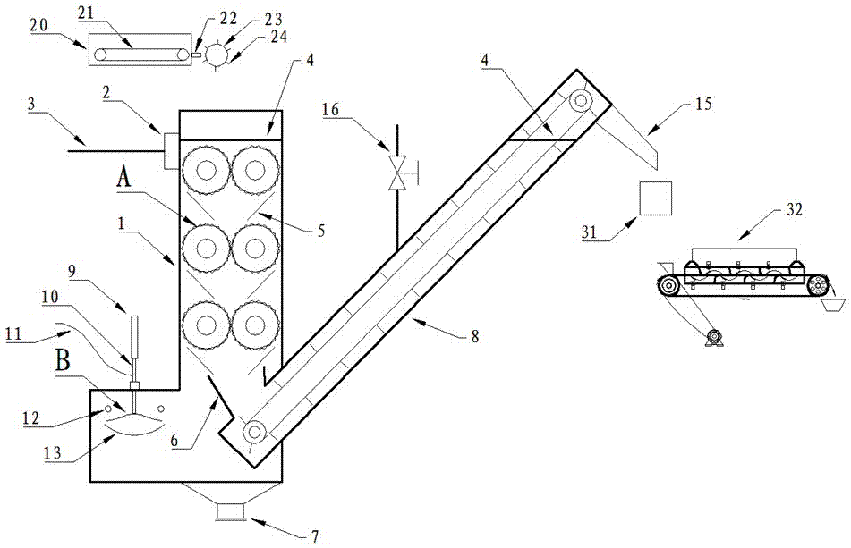 Cosine roller cylinder type bagasse treating device provided with chopping and cutting machine, centrifugal machine and drying machine