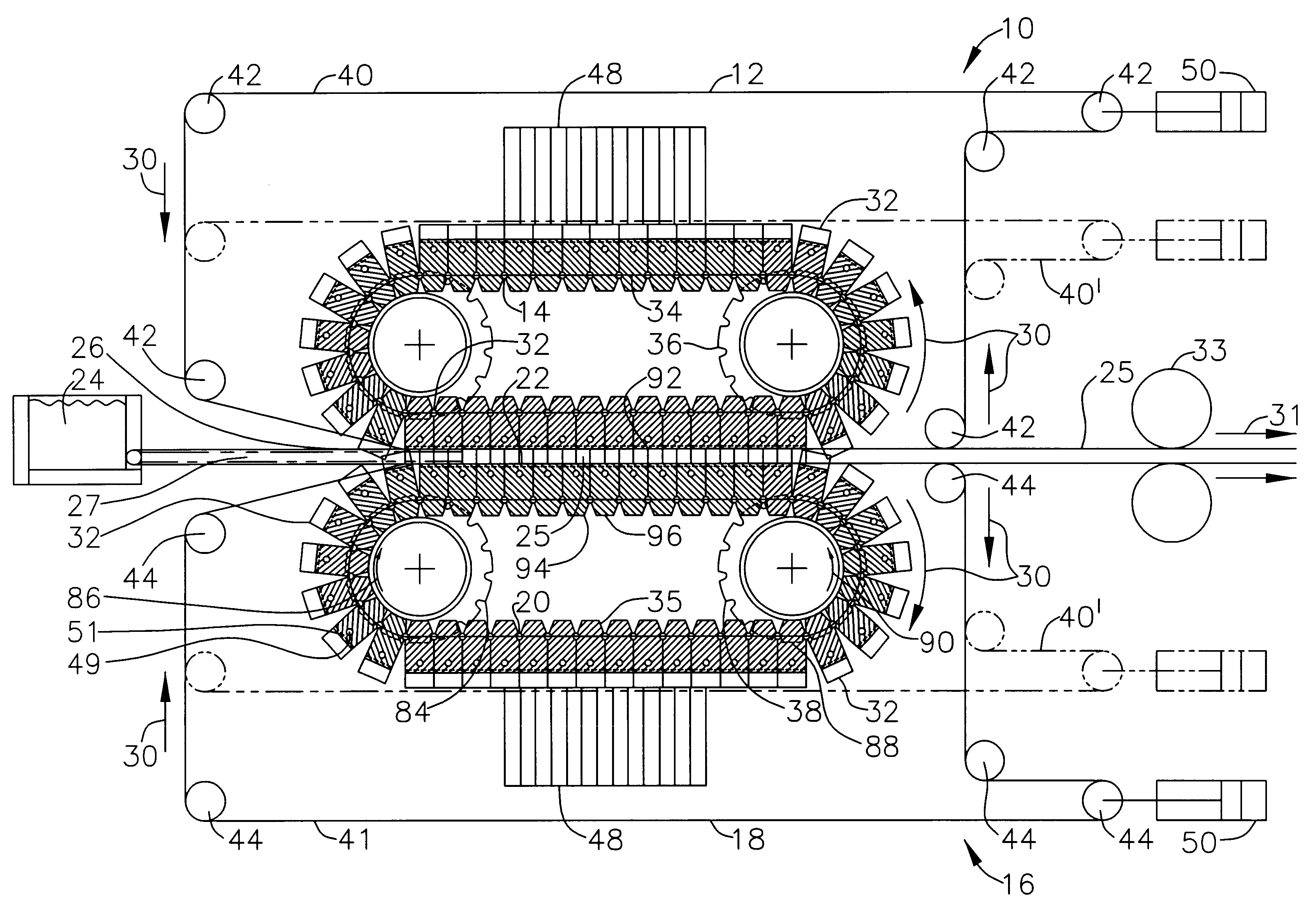 Continuous chain caster and method