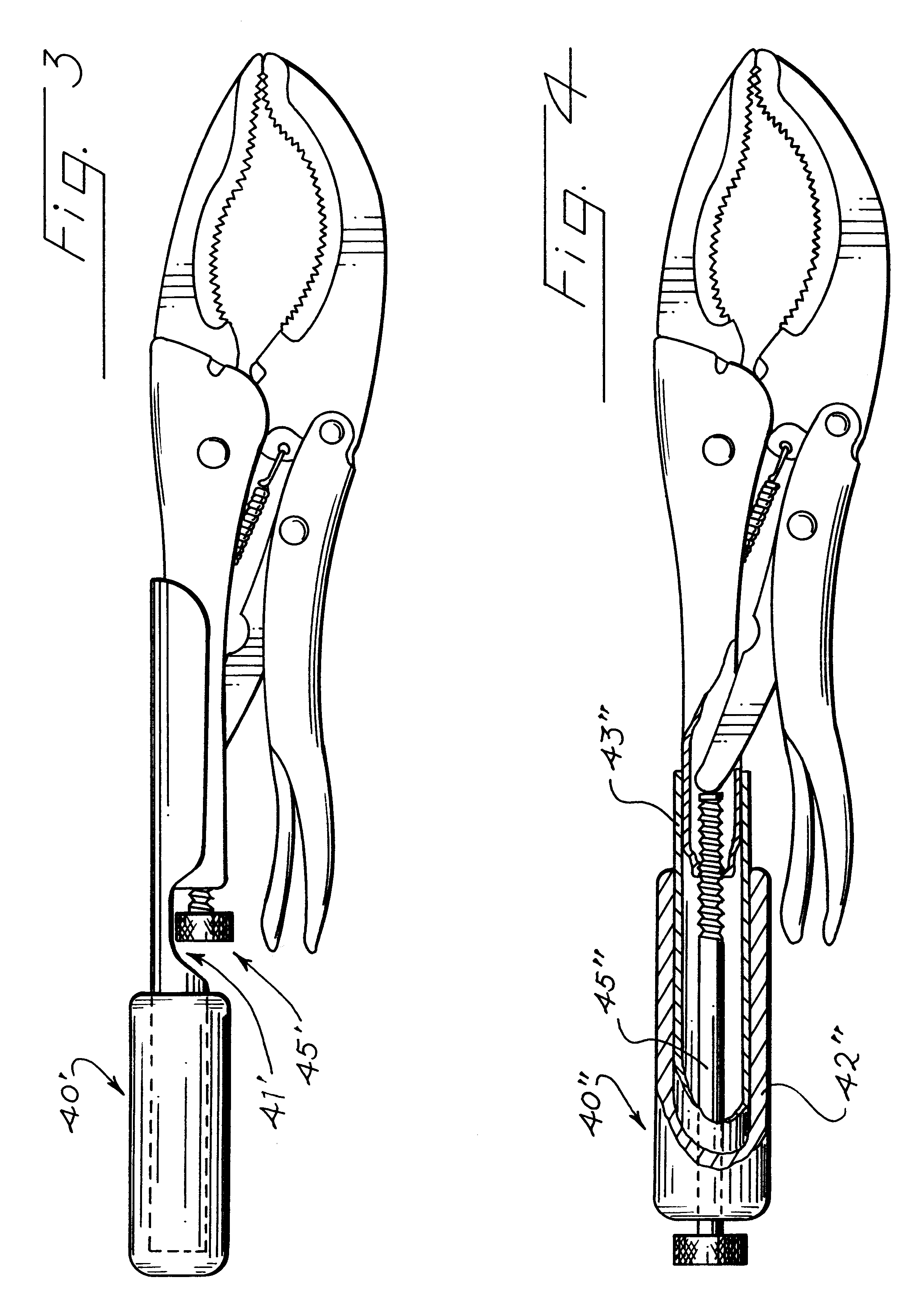 Locking pliers with extended grip