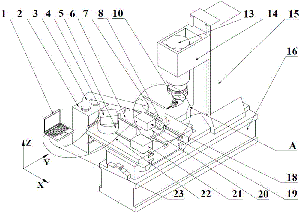 Test device and test method for observing hole machining outlet