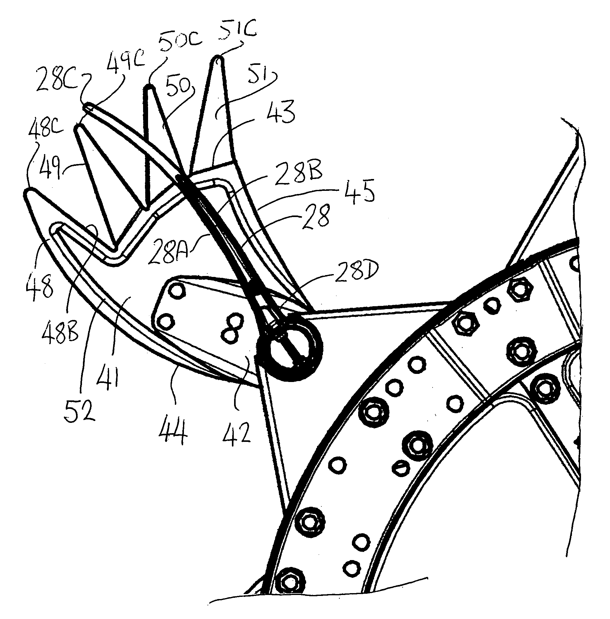 Crop harvesting header with crop divider members carried on the reel