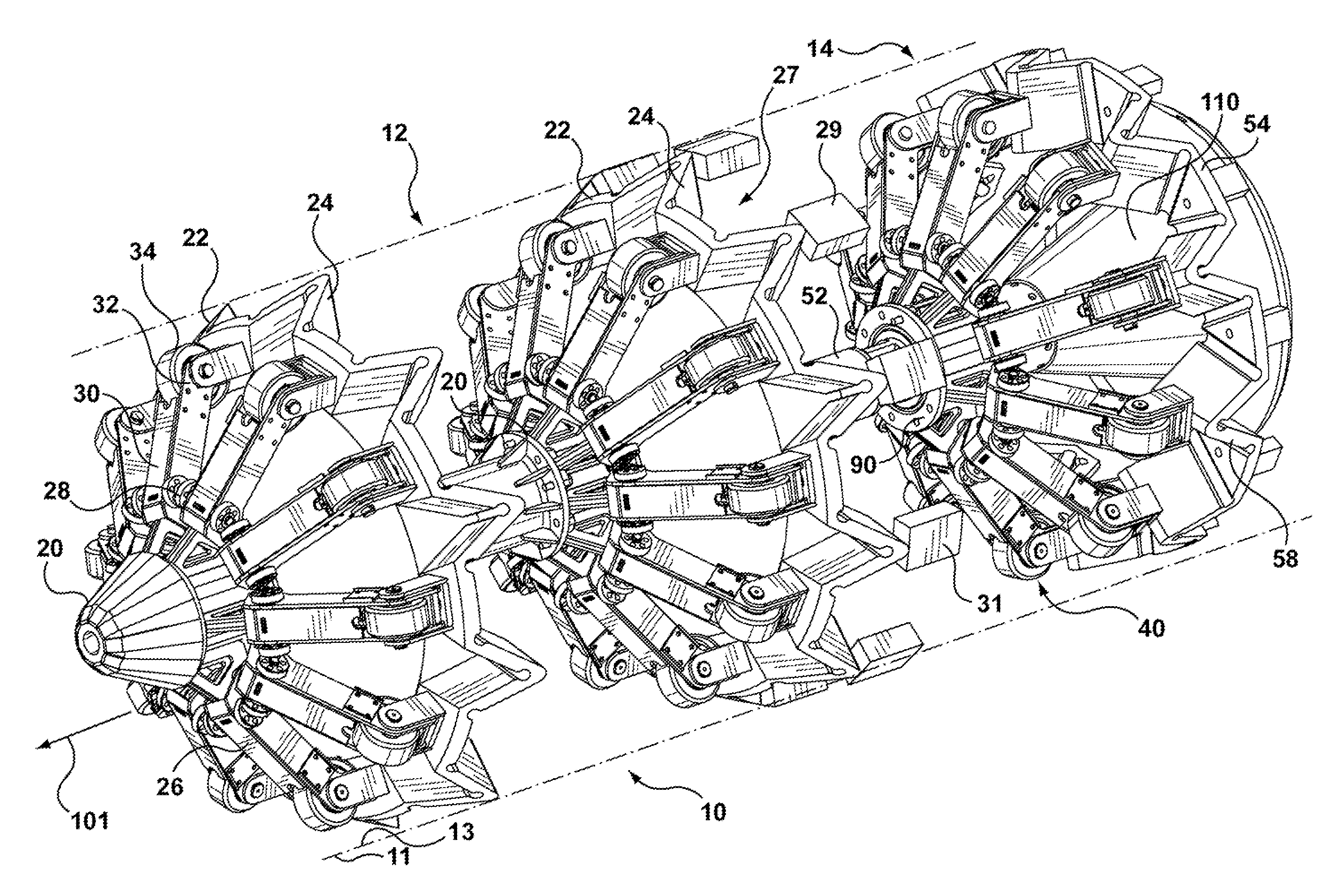 Device for cleaning multidiameter pipelines