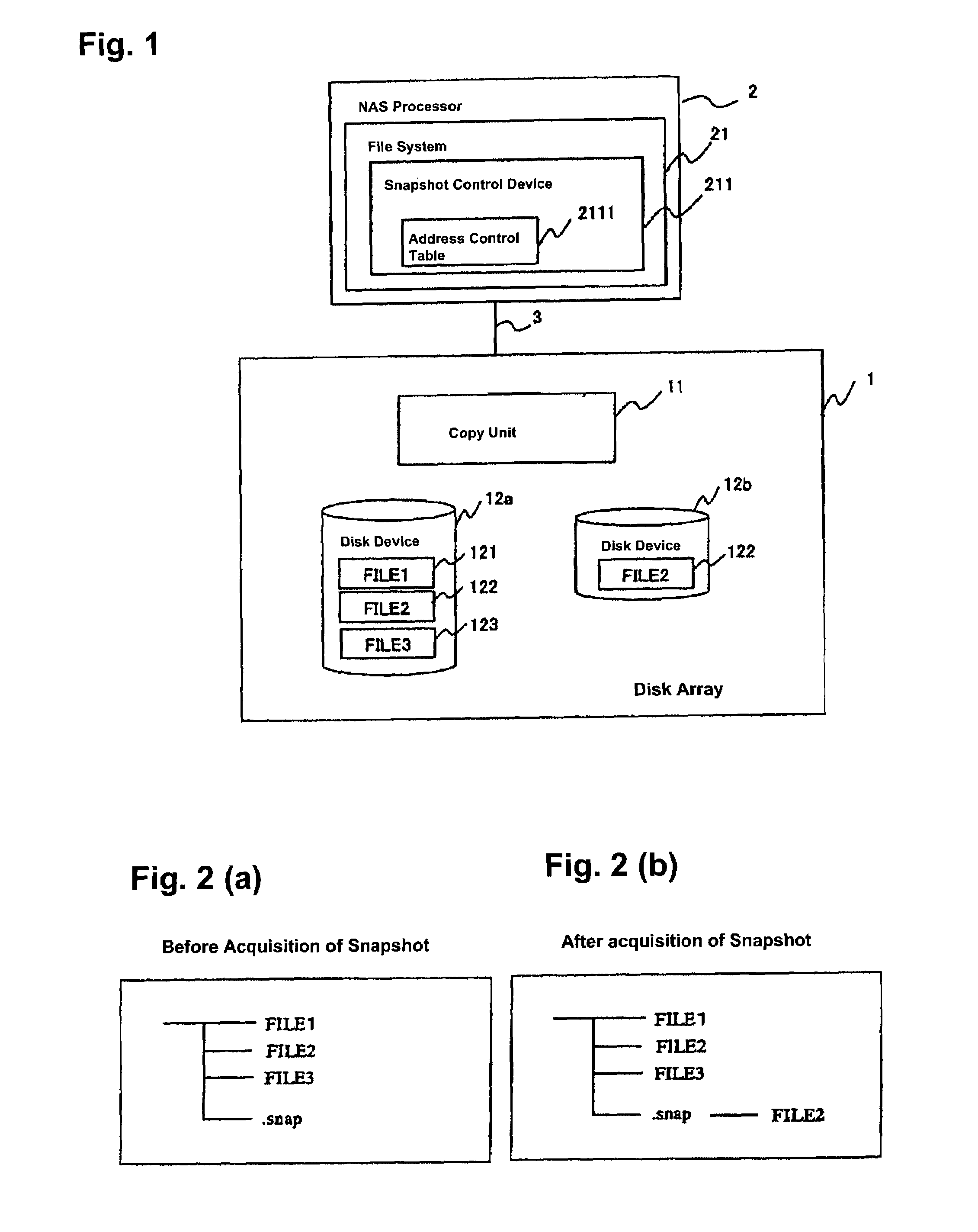 Snapshot acquisition method, storage system and disk apparatus