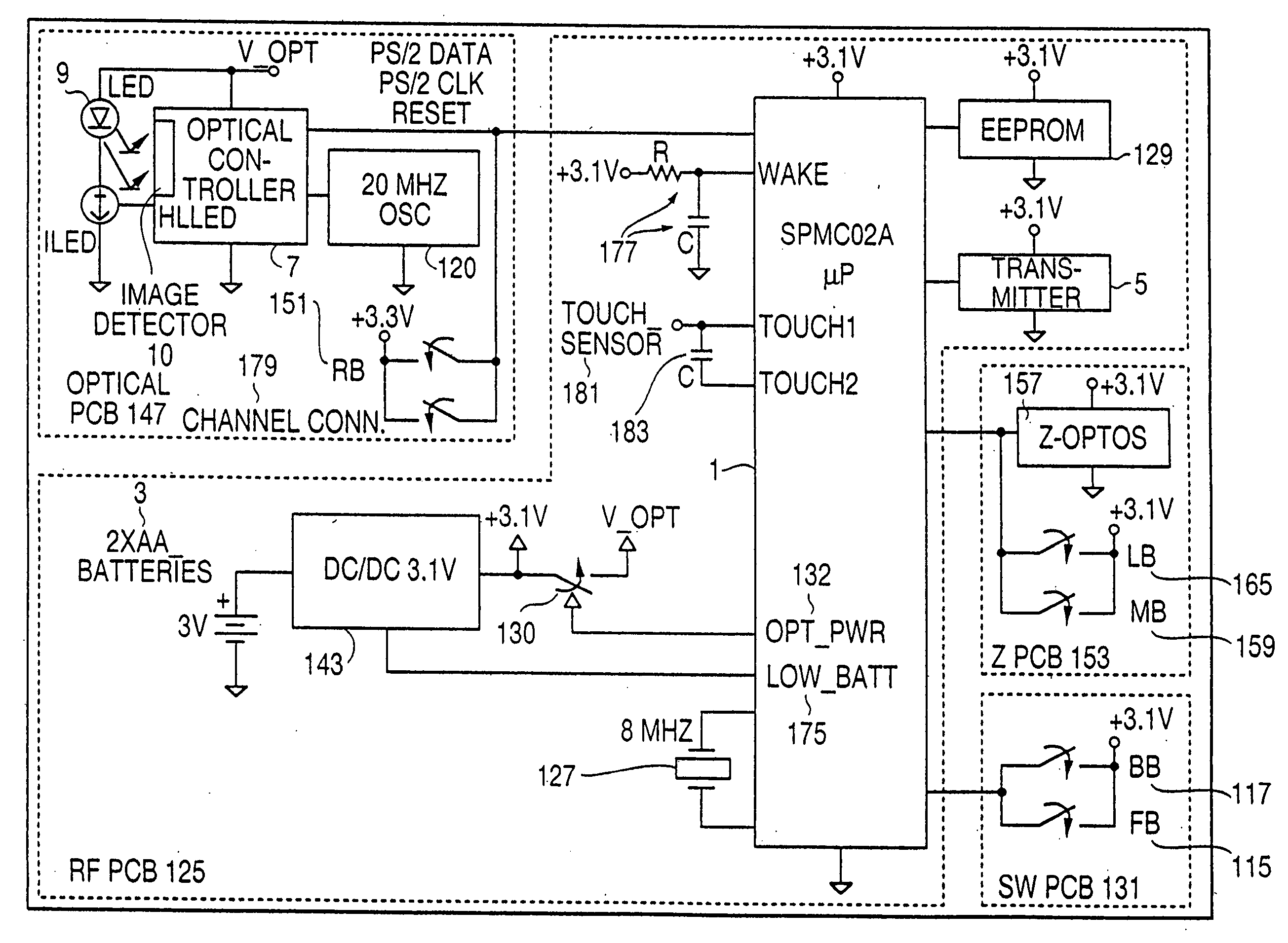 Data input device power management including beacon state