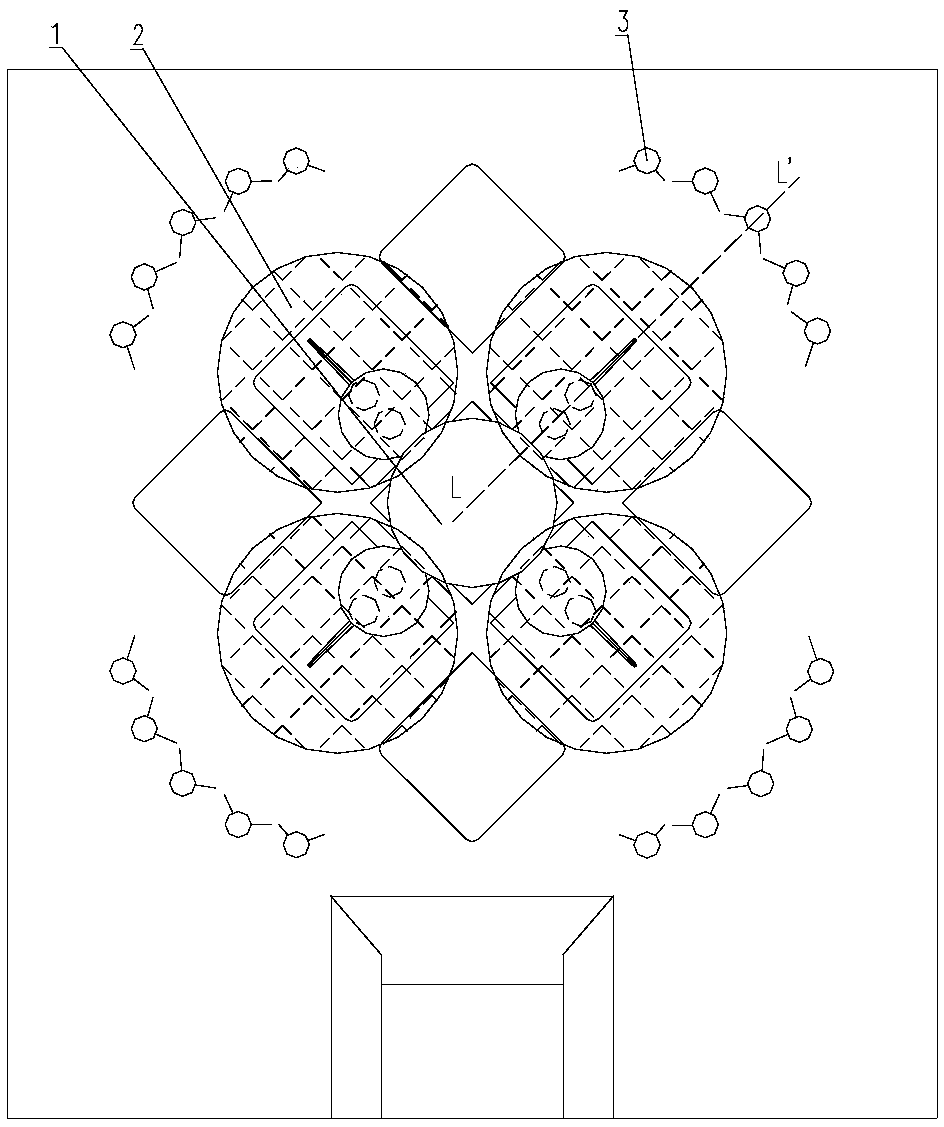 High-position protection water-spraying cooling and denoising device for launching platform