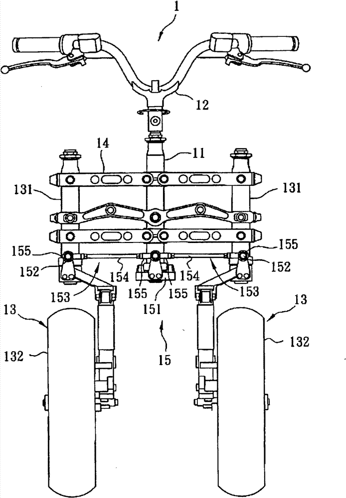 Steering device for vehicle with two front wheels