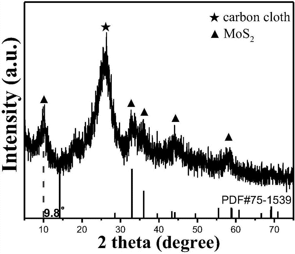 Preparation method for MoS2/CC (molybdenum disulfide/carbon cloth) composite hydrogen evolution electro-catalytic material