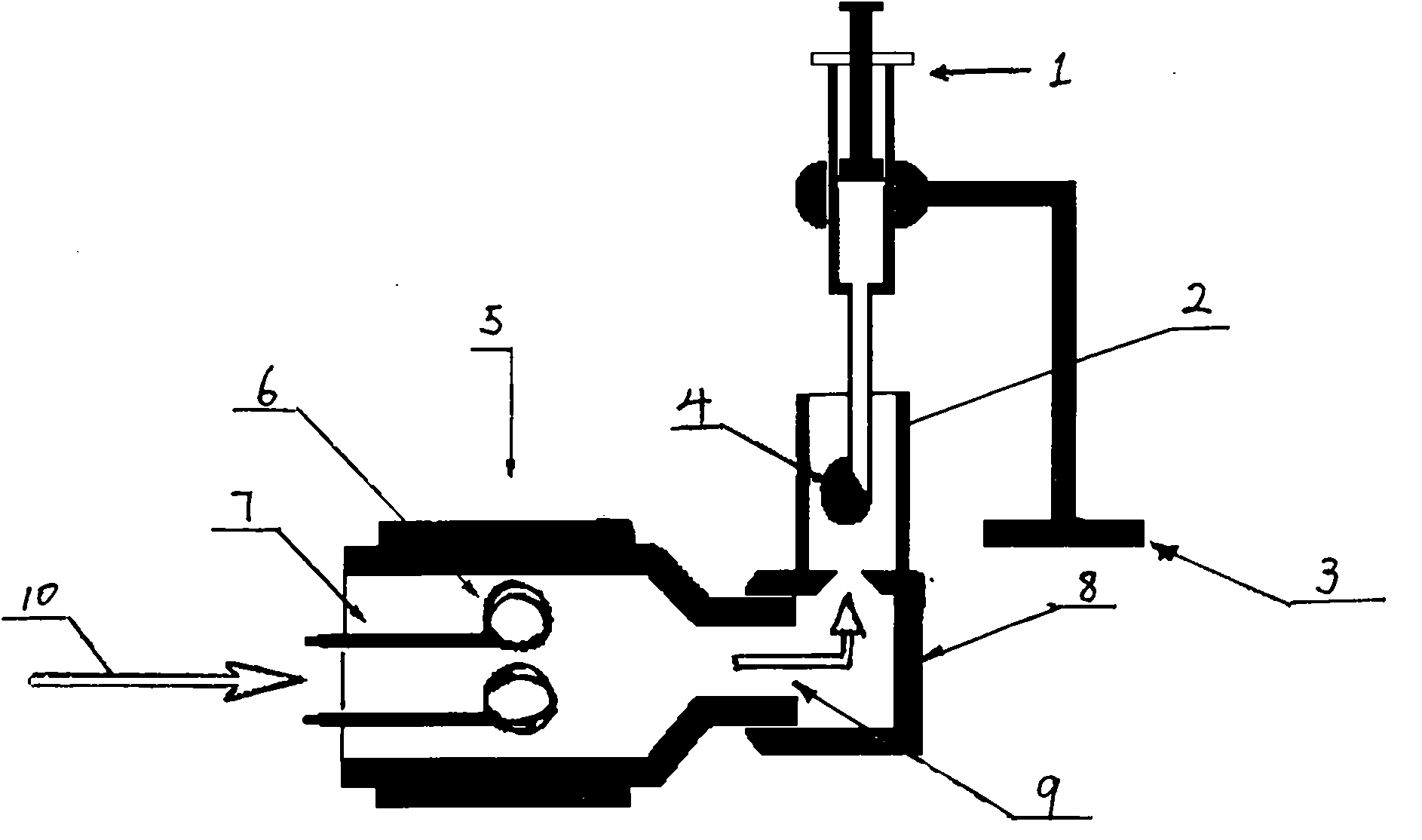 Thermal analyzer for material pyrolysis behavior and flowing carrier gas-single-drop microextraction combined device and using method thereof