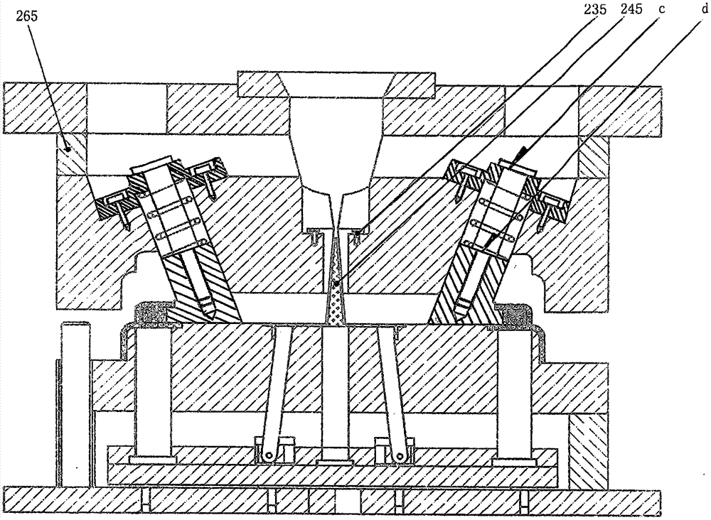 Die mechanism capable of realizing product formation by kiss-off through angle lifters and extraction of angle lifters from undercuts