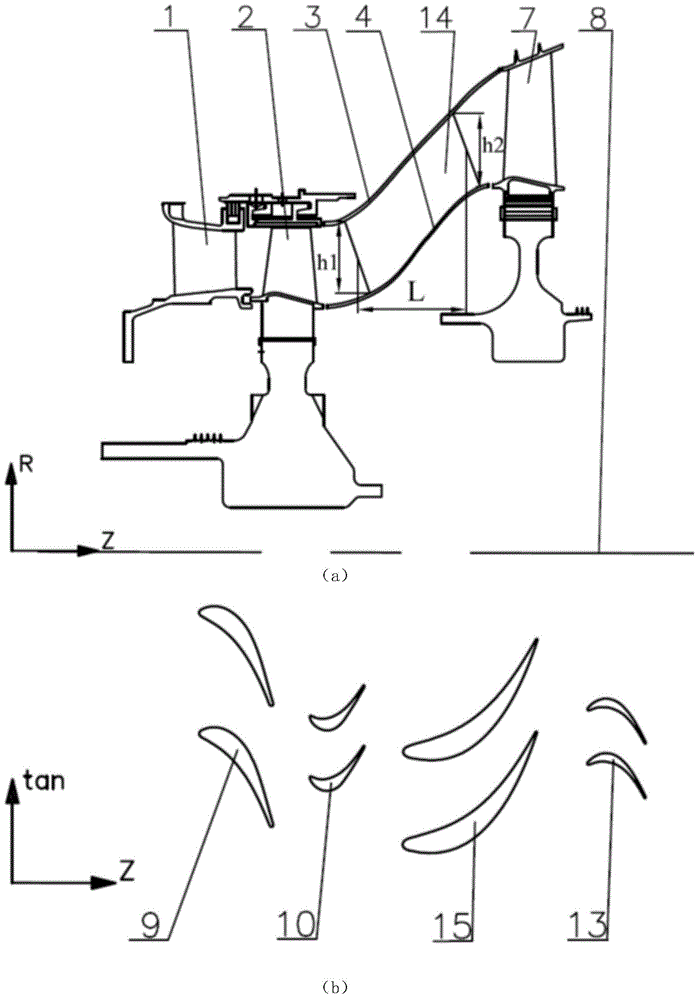 High-low pressure turbine transition section layout structure and design method thereof