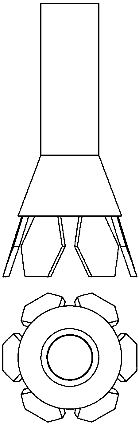 Horn-shaped electrospinning nozzle with differential polygon blades at top