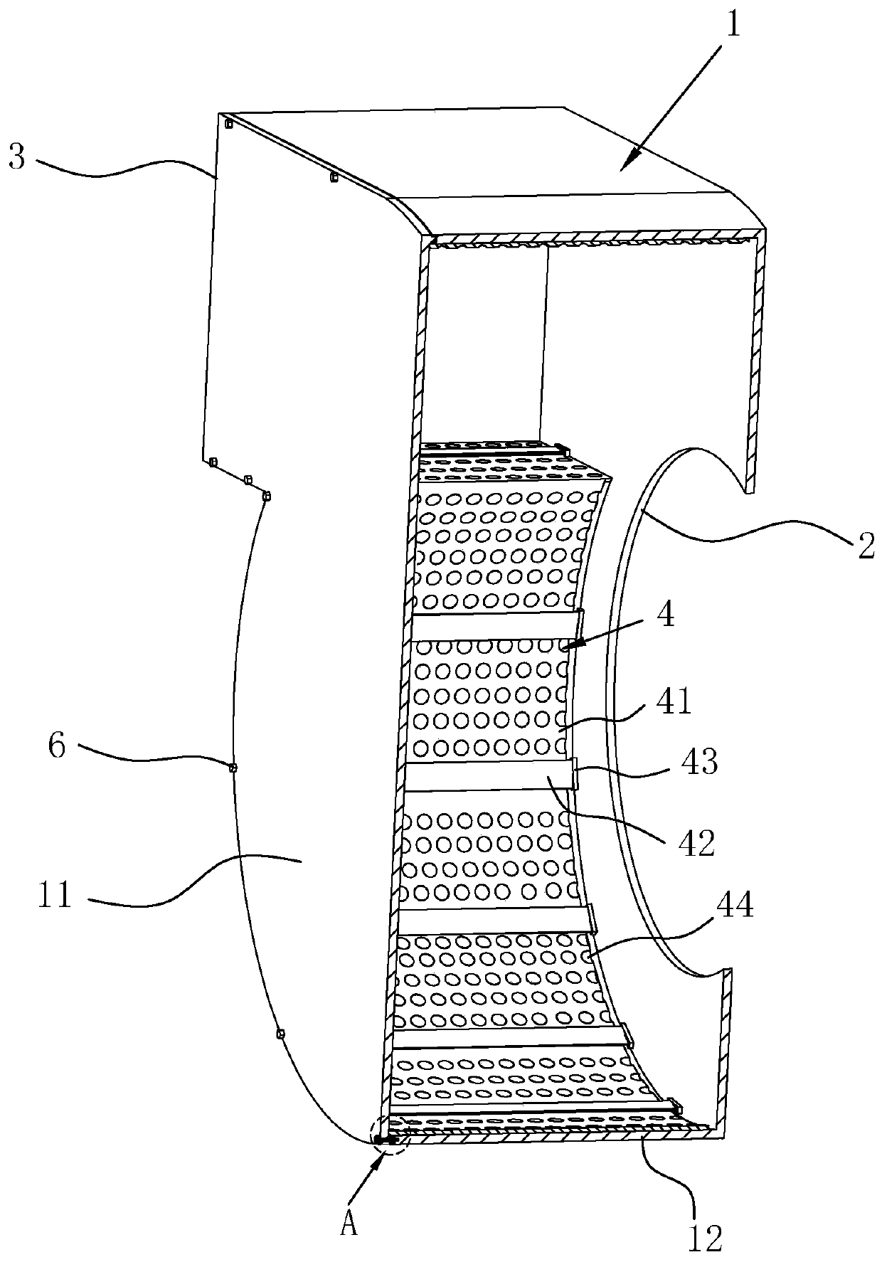 Fan volute with noise reduction device and assembly method thereof