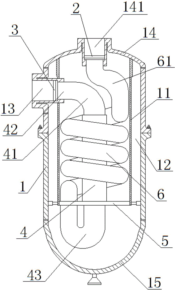 Large-coiler steam generator device with water being fed at upper end