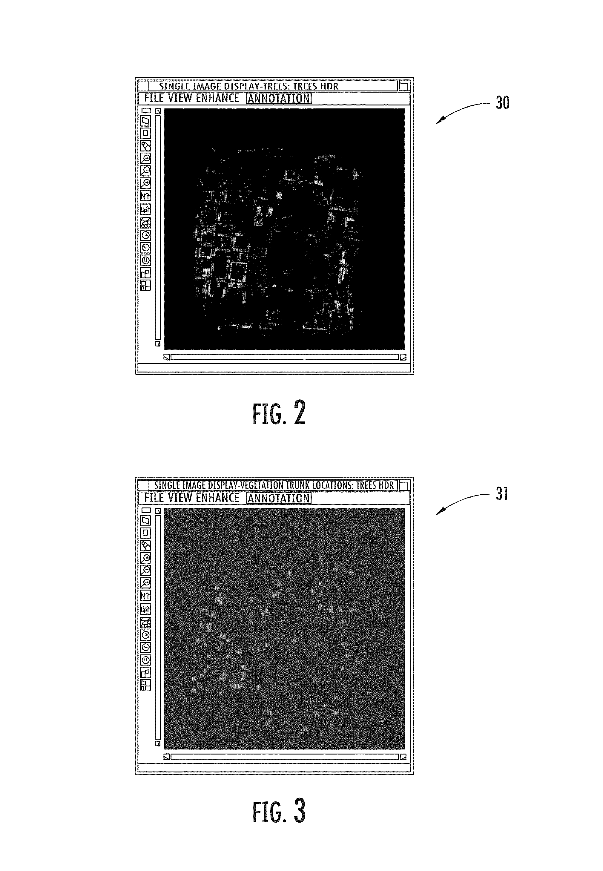 Geospatial modeling system providing simulated tree trunks and branches for groups of tree crown vegetation points and related methods