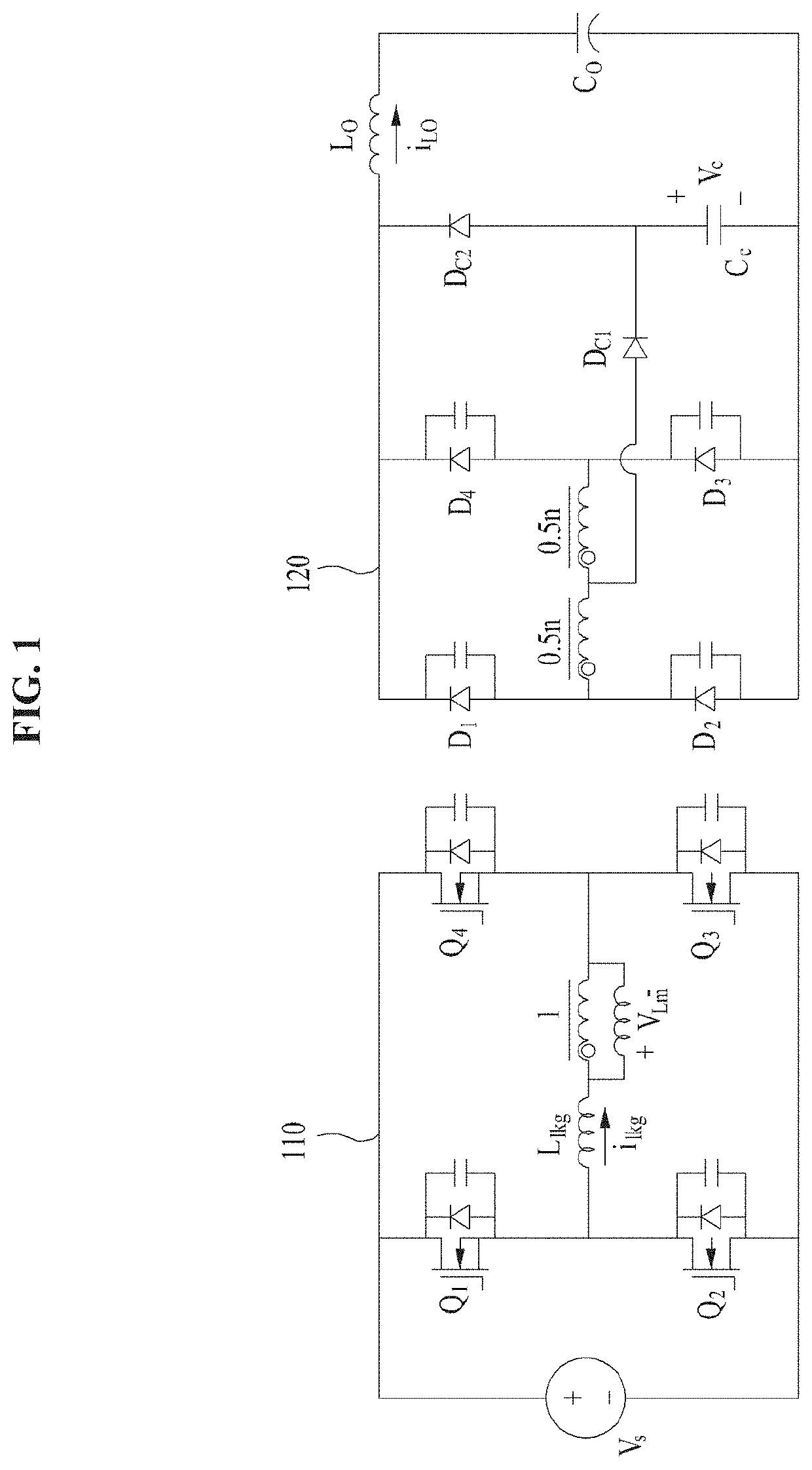 Phase shift bridge converter using clamp circuit connected to the center-tap of the transformer on the secondary side