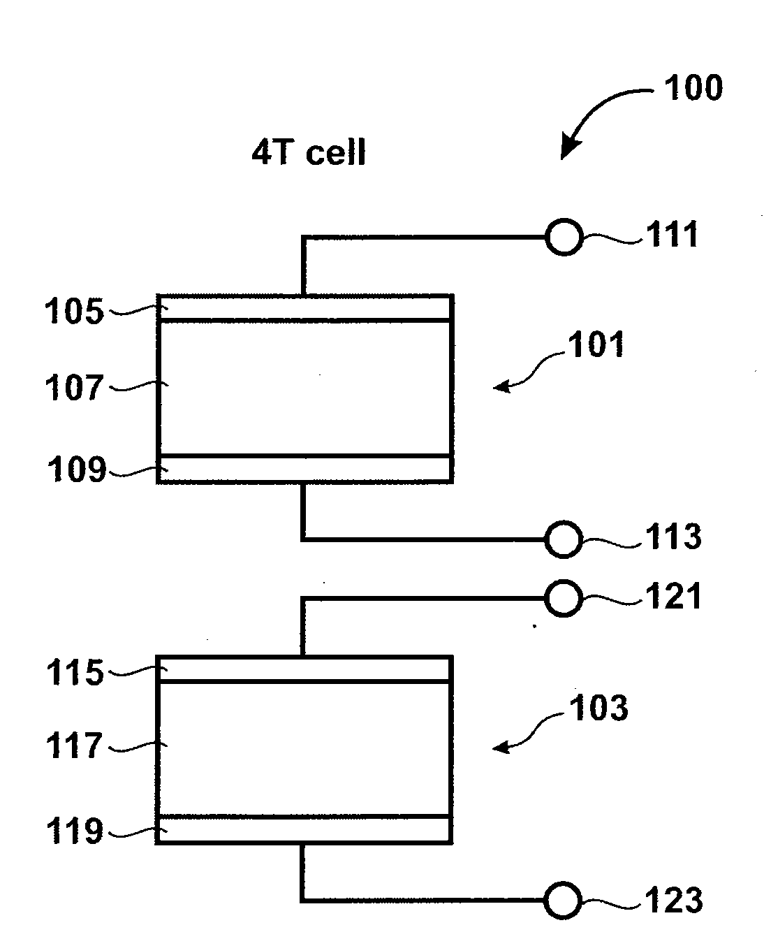 Four terminal multi-junction thin film photovoltaic device and method