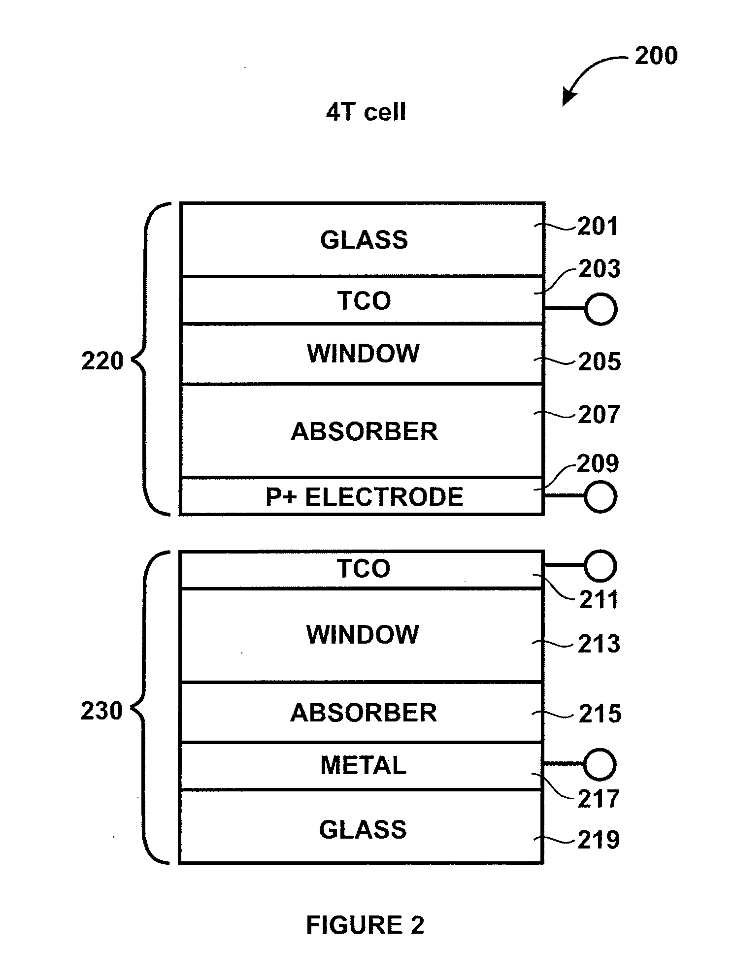 Four terminal multi-junction thin film photovoltaic device and method