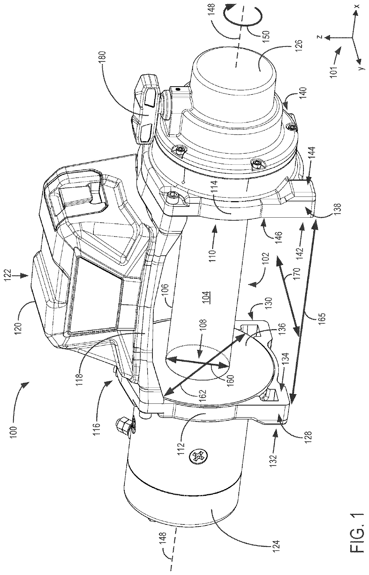 Winch including rotatable tie structure