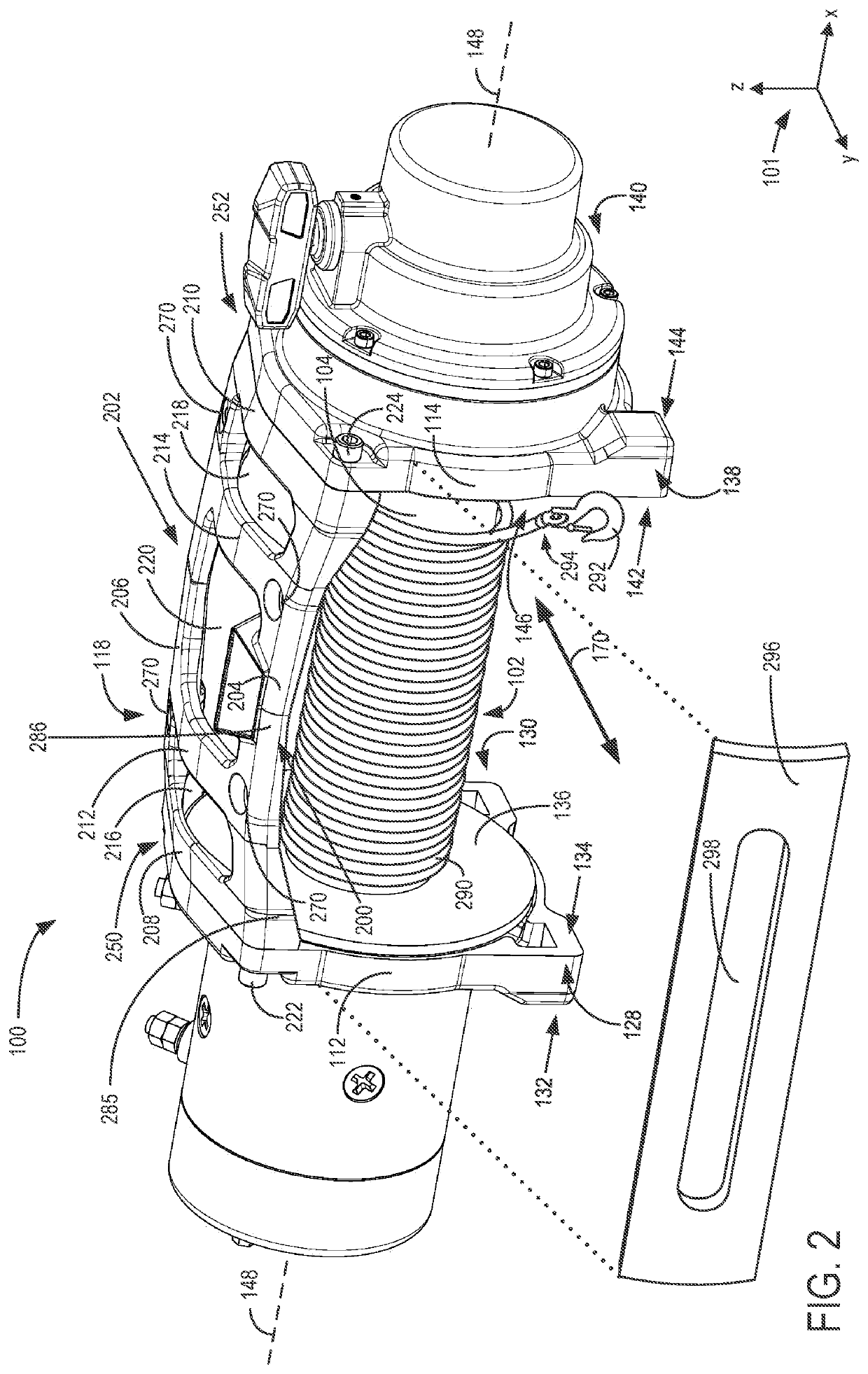 Winch including rotatable tie structure