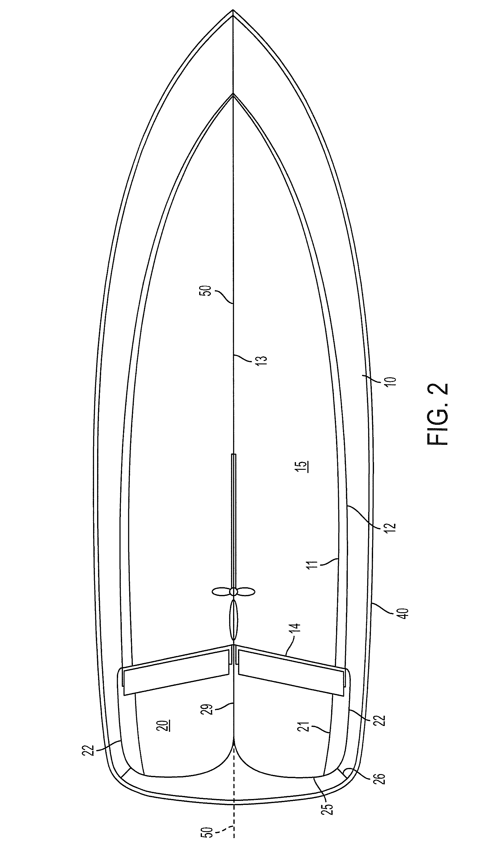 Pivotal trim tab hull