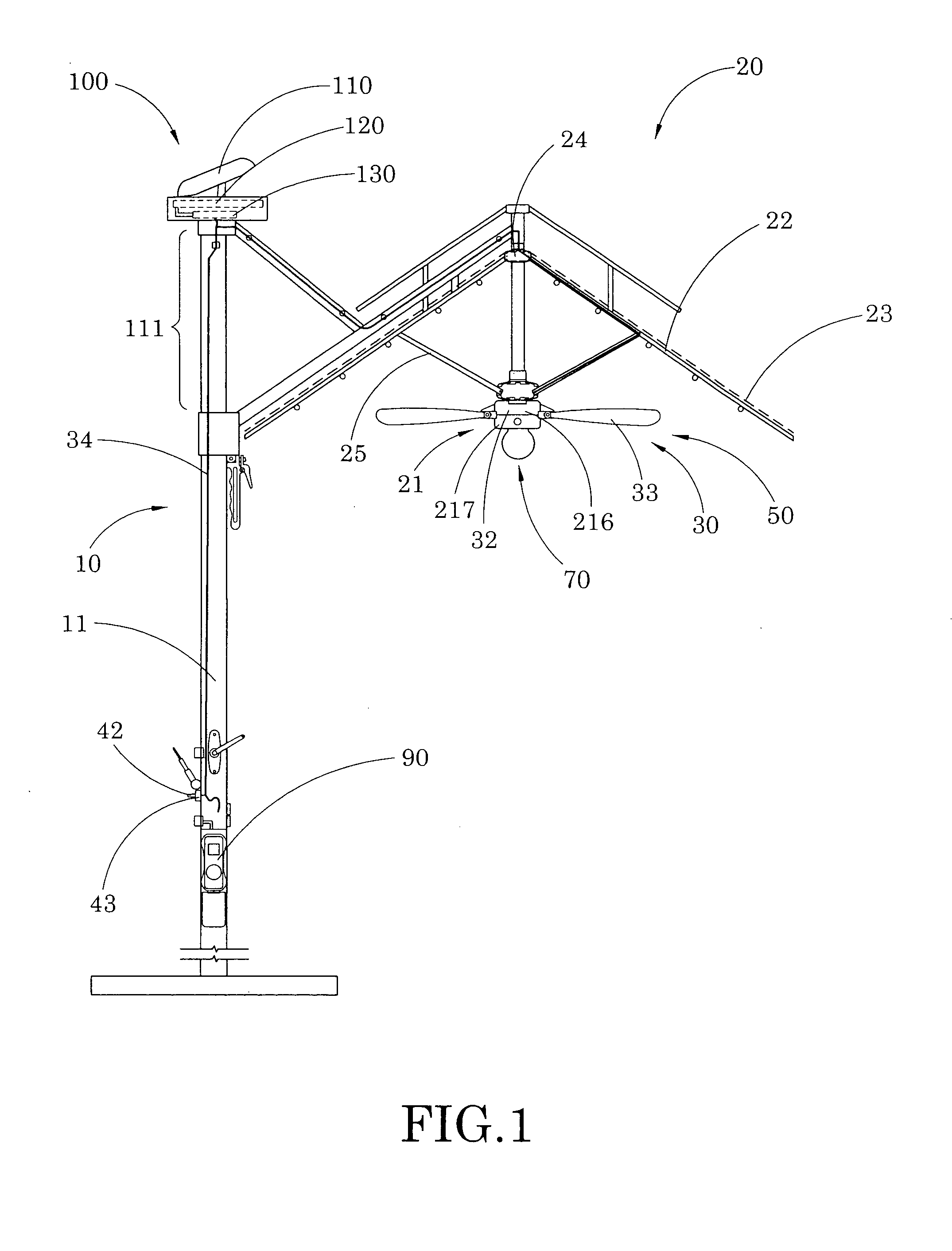 Outdoor umbrella with ventilation arrangement