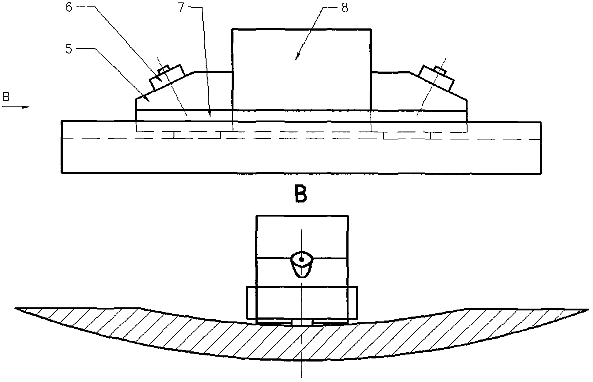 Curved-surface steel plate residual stress ultrasonic detection transceiver device