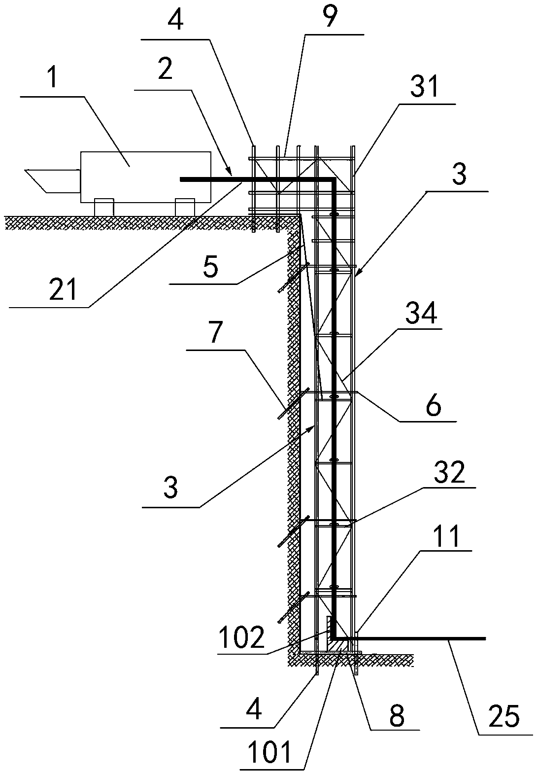 Deep foundation pit concrete pumping system and construction method thereof