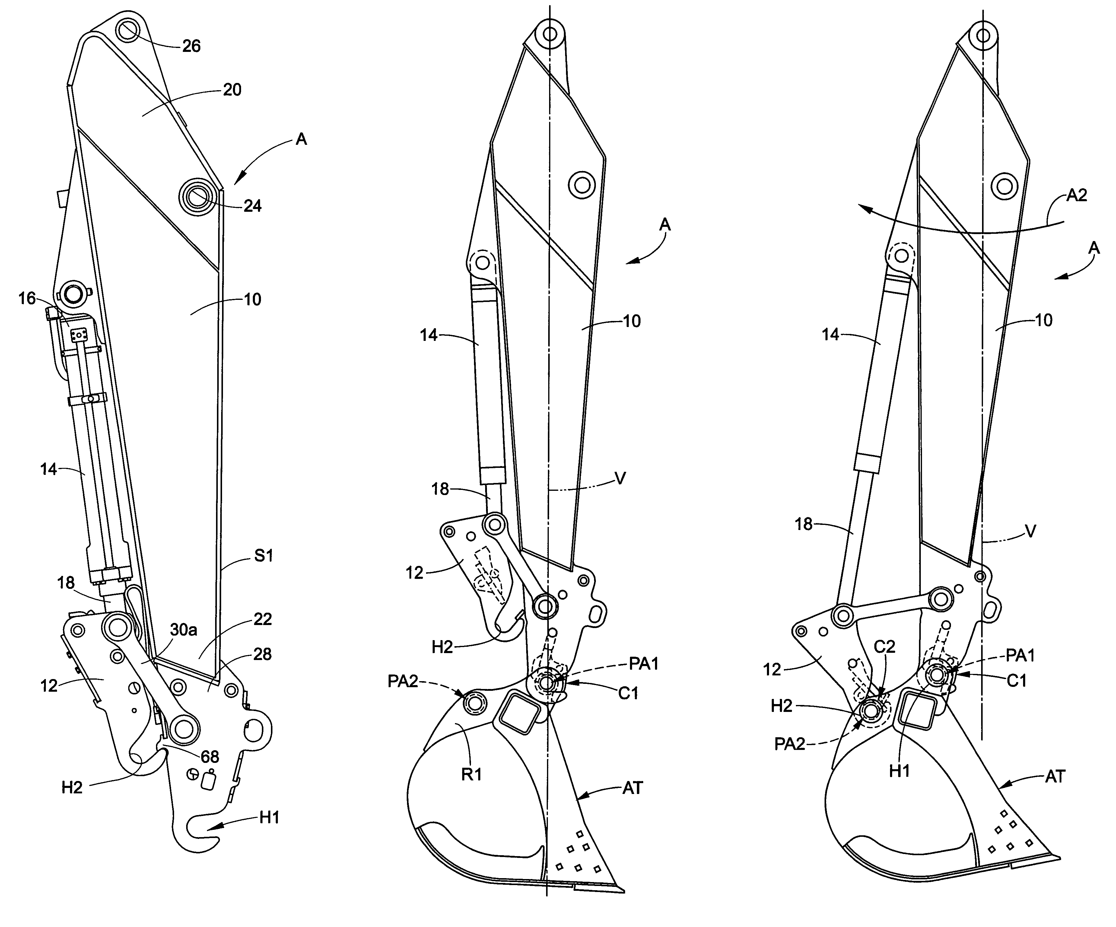 Arm assembly for excavation apparatus and method of using same