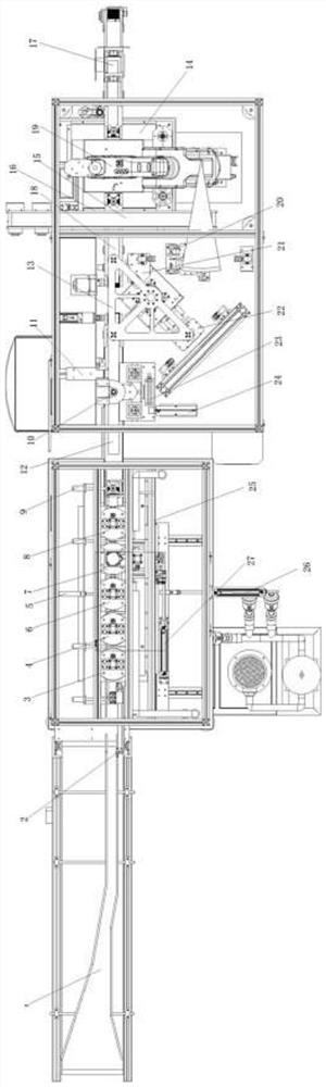 Automatic production line system and method for detecting size and surface defects of medium-sized cross shaft