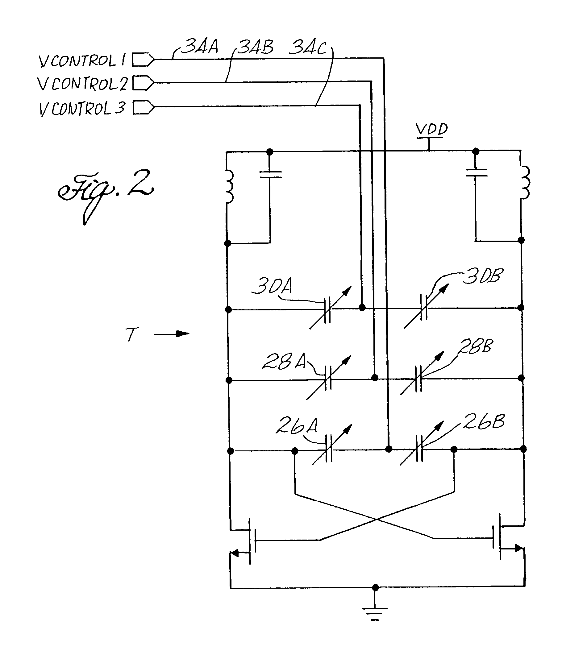 Varactor folding technique for phase noise reduction in electronic oscillators