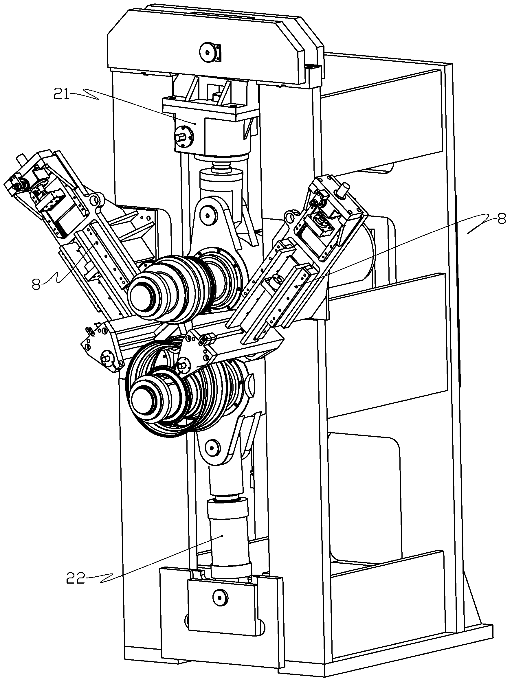 Rim roll forming machine with three-dimensional adjusting function