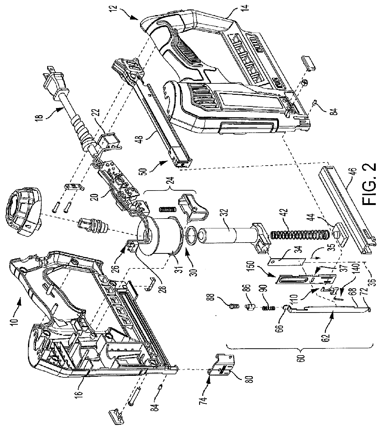 Fastening Tool with Contact Arm and Multi-Fastener Guide