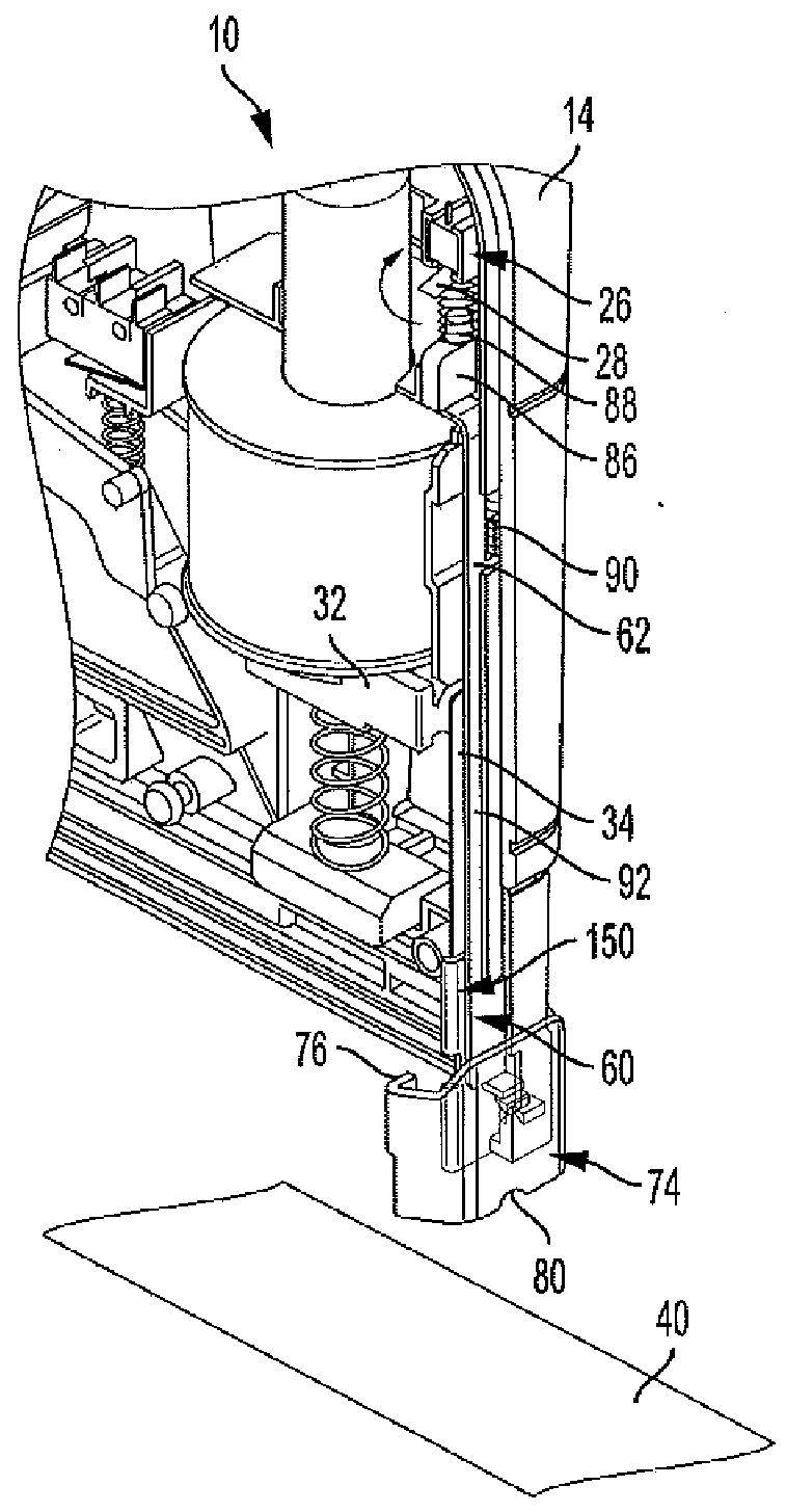 Fastening Tool with Contact Arm and Multi-Fastener Guide