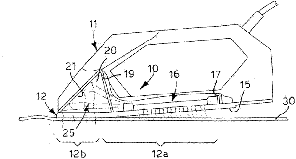 Heating device in an iron and relative iron