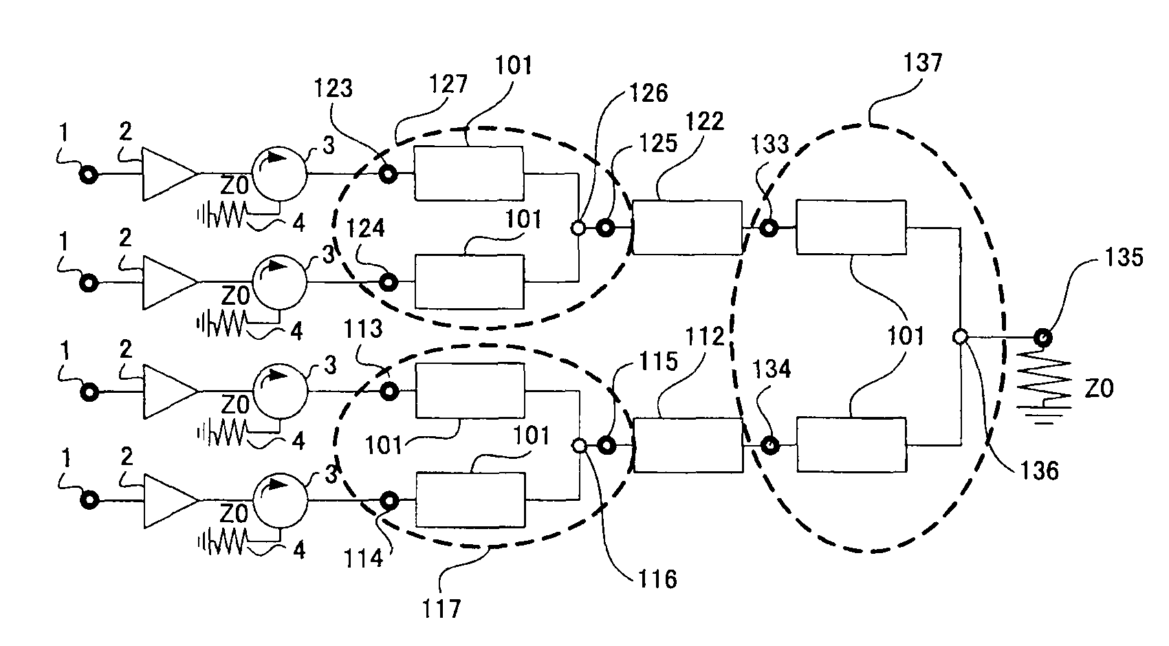 Power combiner/distributor and transmitter using the power combiner/distributor