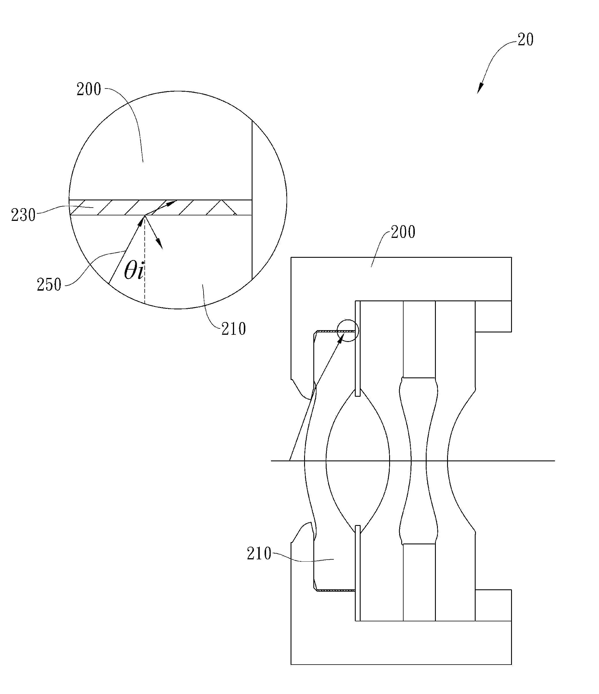 Optical lens assembly having an optical refractive index matching layer