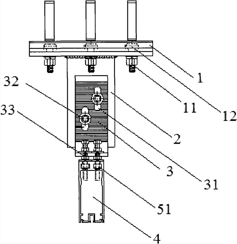 Three-dimension adjustable transition device for curtain wall vertical post