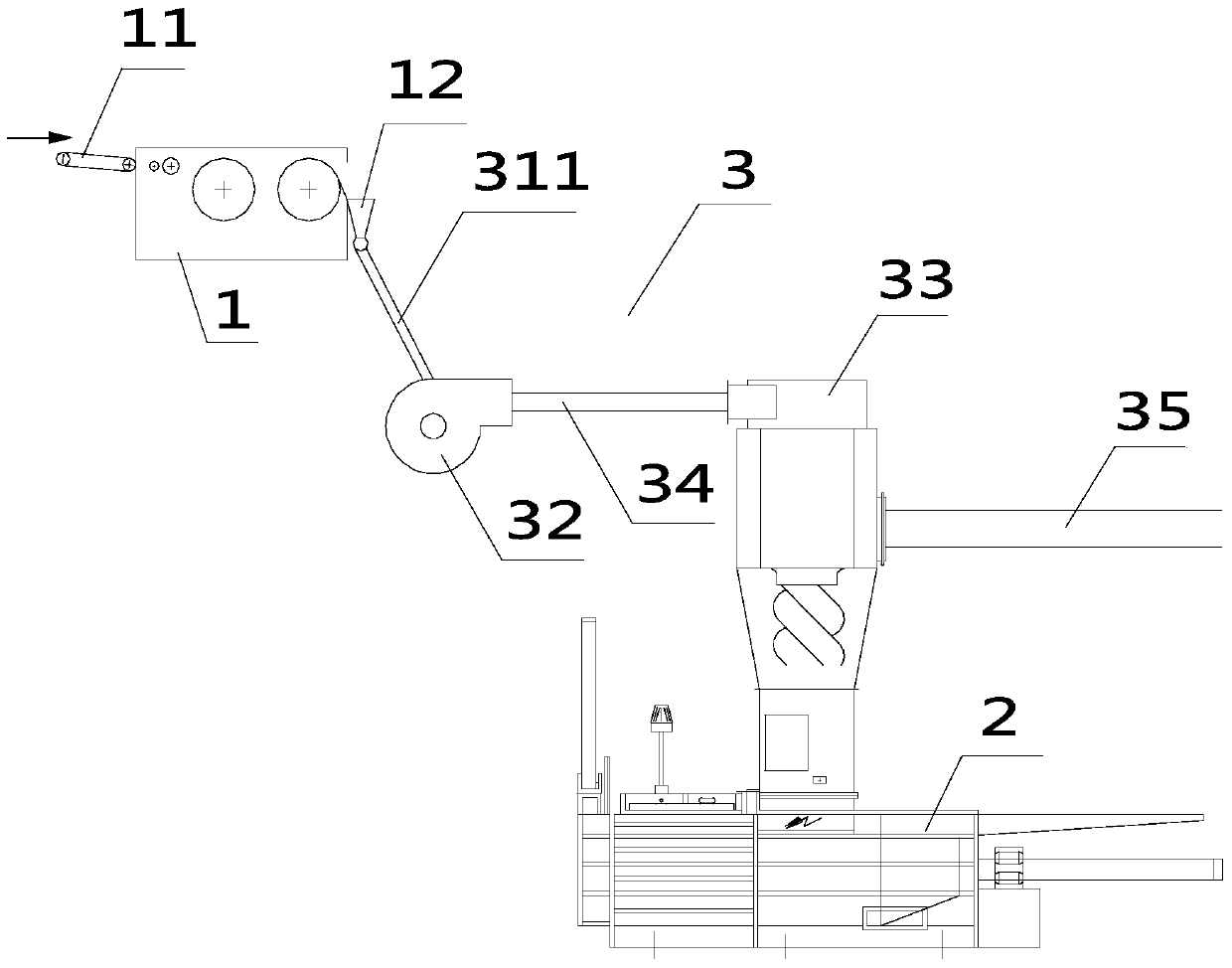 A kind of automatic recovery system of hemp fiber bomb cleaning machine