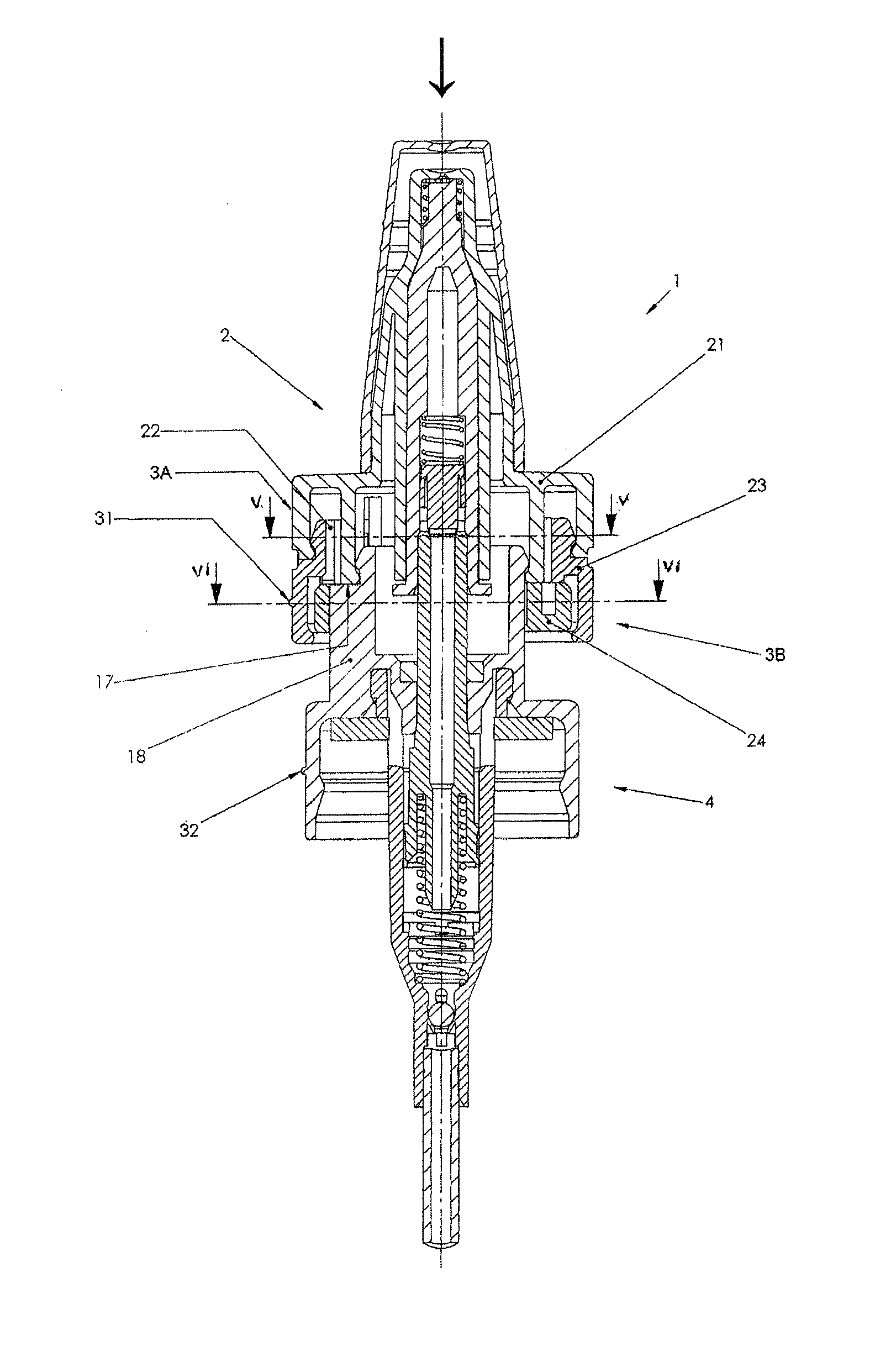 Dispensing device for fluids from a fluid container