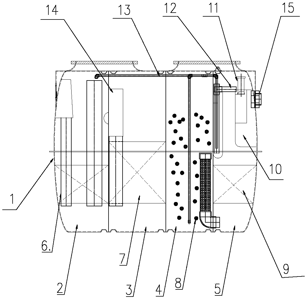 Rural domestic wastewater treatment device and process