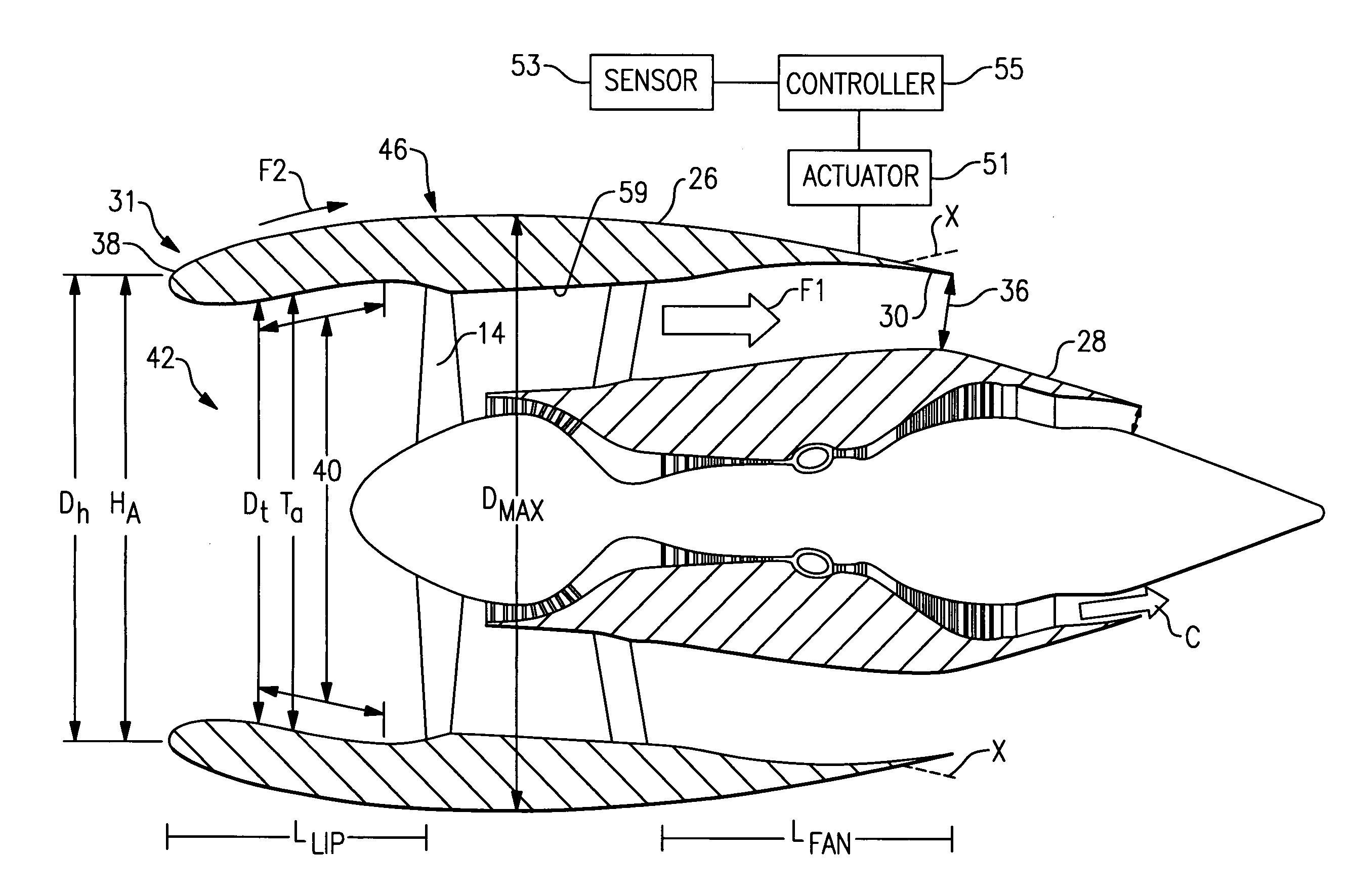 Gas turbine engine having slim-line nacelle