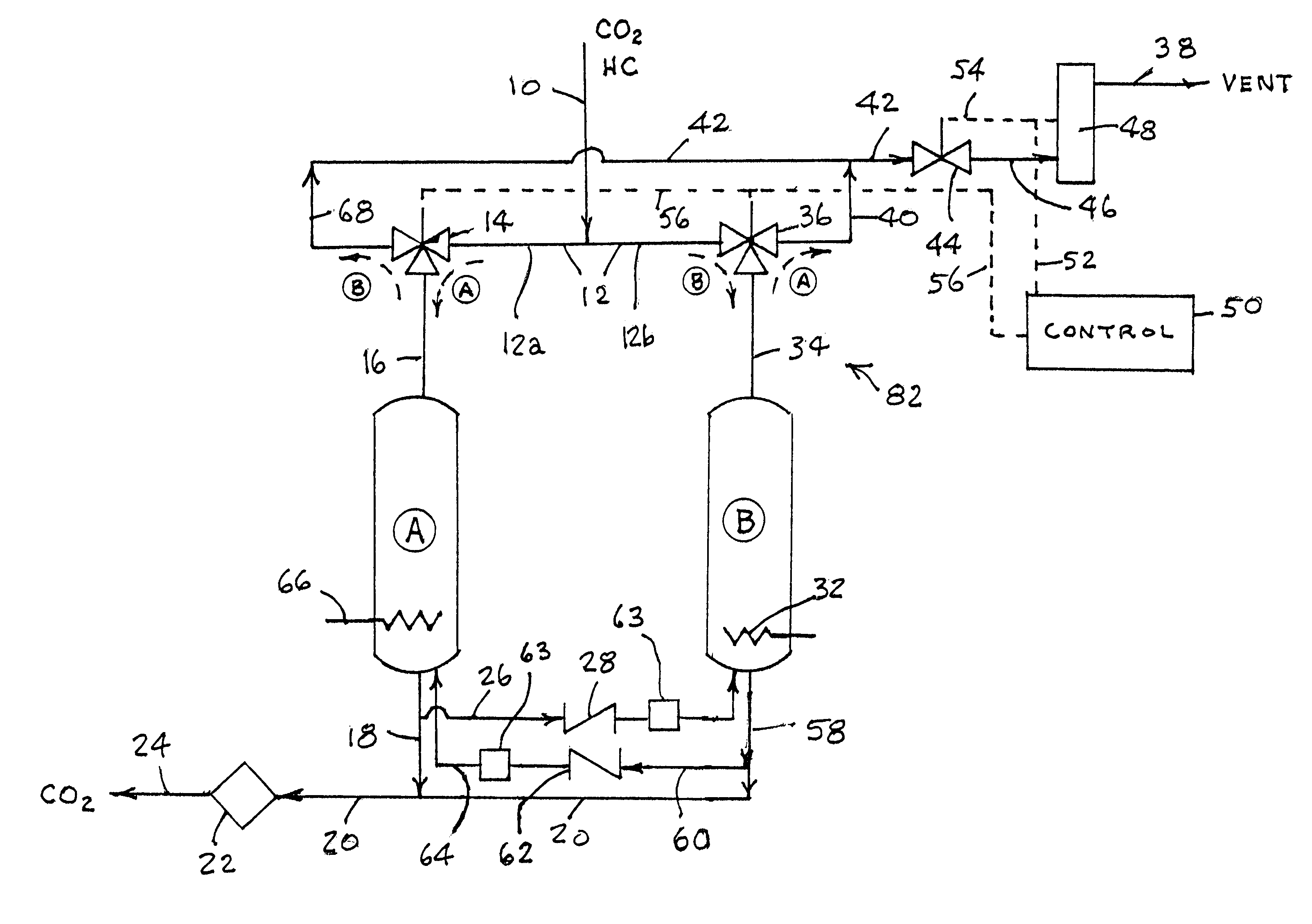 Self-regenerative process for contaminant removal from liquid and supercritical CO2 fluid streams