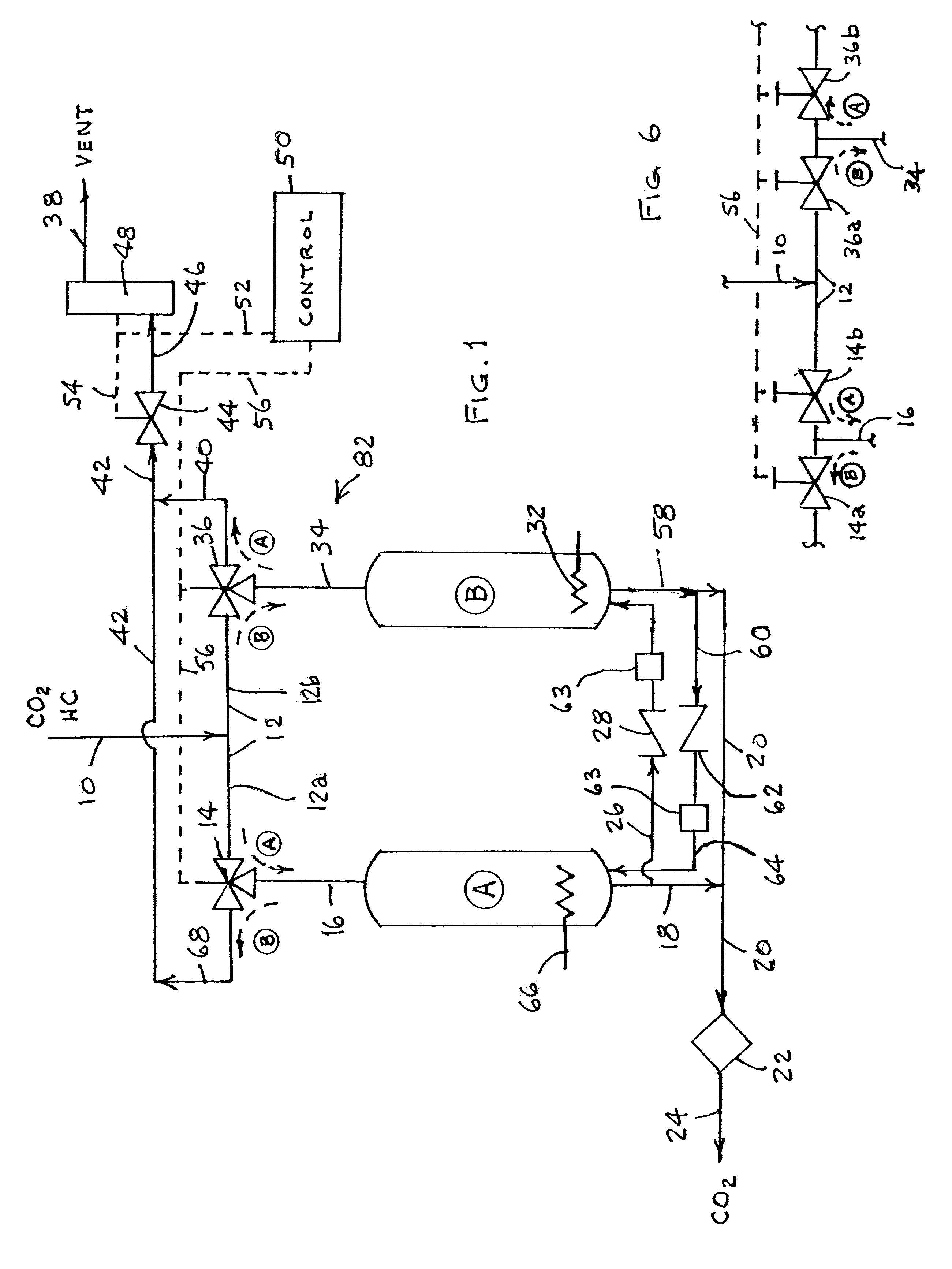 Self-regenerative process for contaminant removal from liquid and supercritical CO2 fluid streams