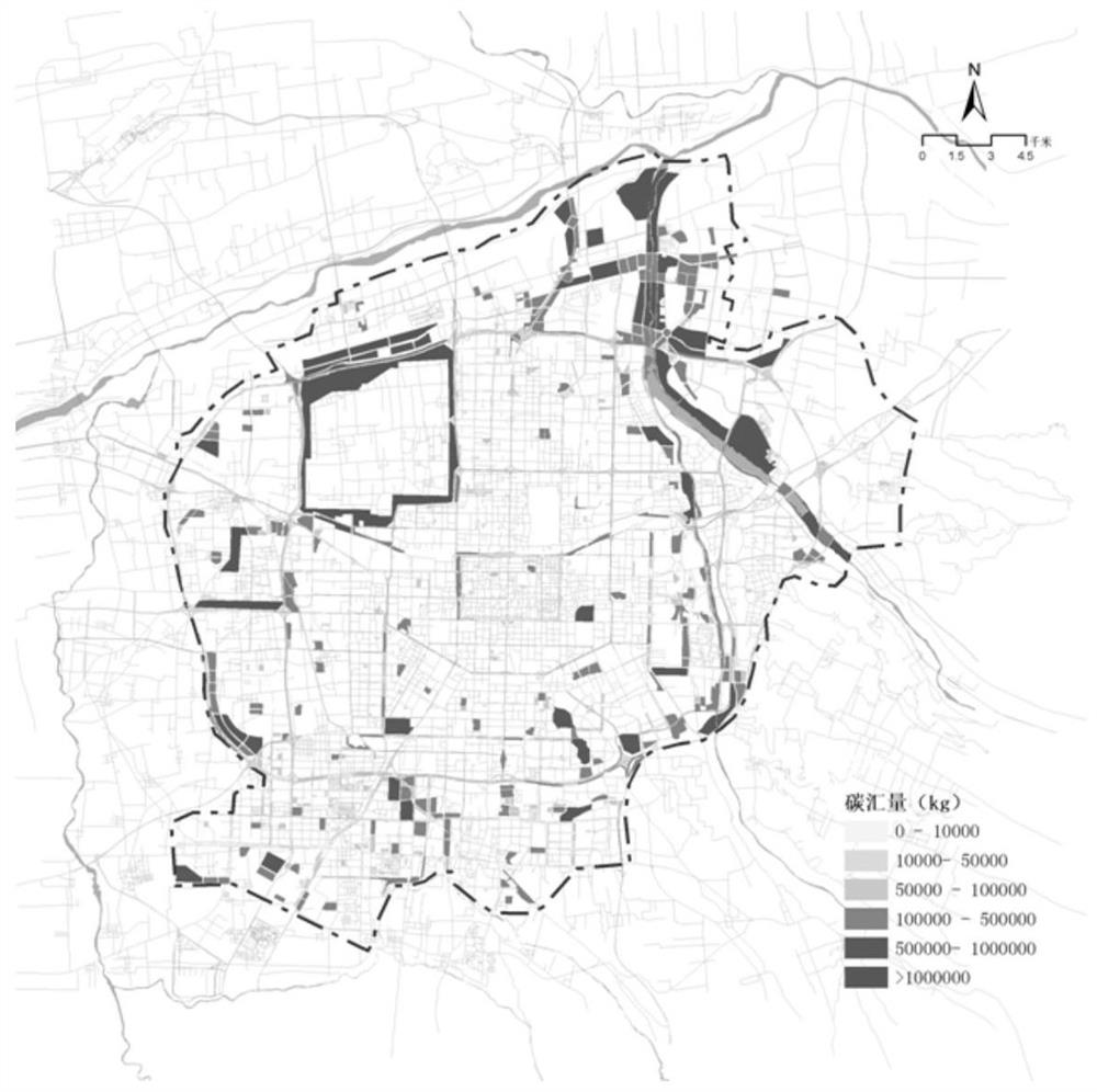 Method for estimating the carbon sink amount of urban green land system and system thereof