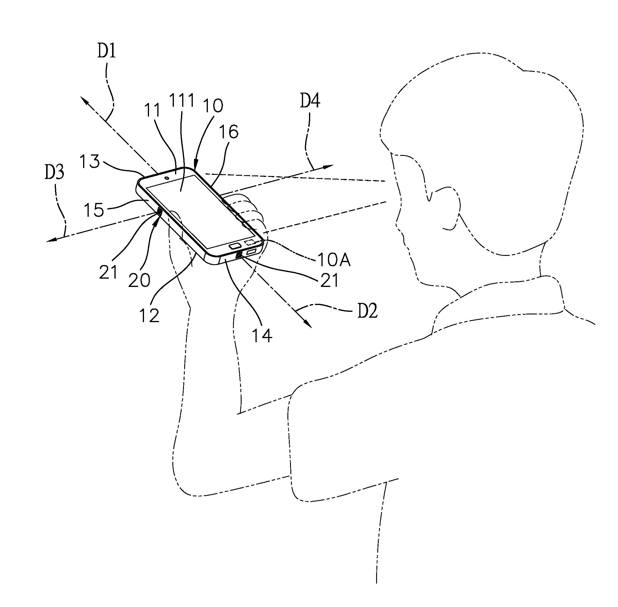 Handheld mobile apparatus with four-direction photography